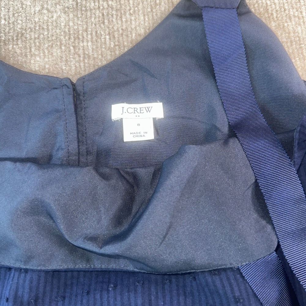 J.Crew Navy Blue‎ Clip Dot Eyelet Lace Ruffle Hem Cami Tank Top Size 8